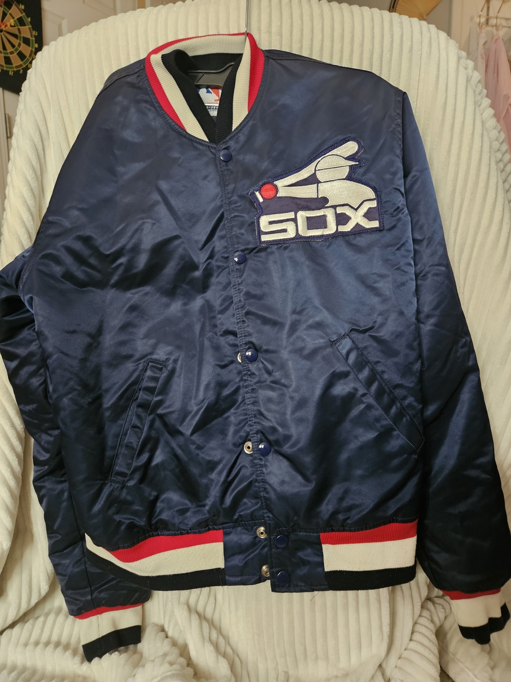 Chicago White Sox Navy Satin Bomber Jacket by Starter